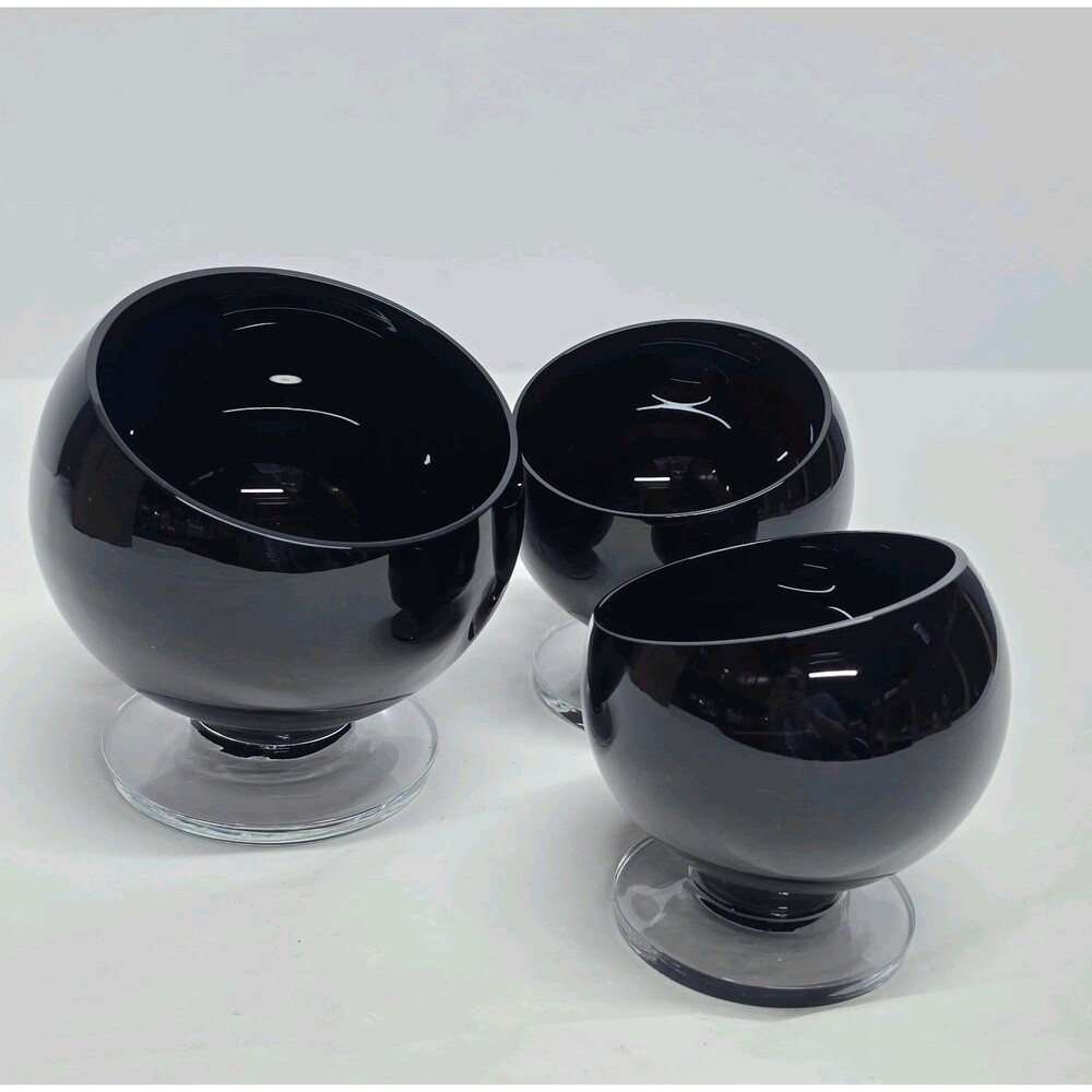 Set Of 3 Vintage ODD BALL MORGANTOWN MCM Crystal Cocktail Glasses Ebony Black